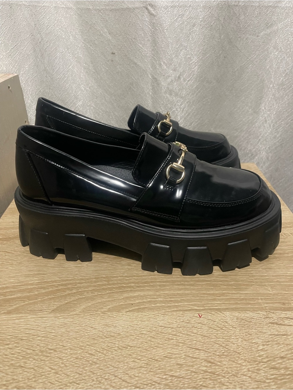 Princess Polly black faux leather loafers with gold hardware - Picture 3 of 4